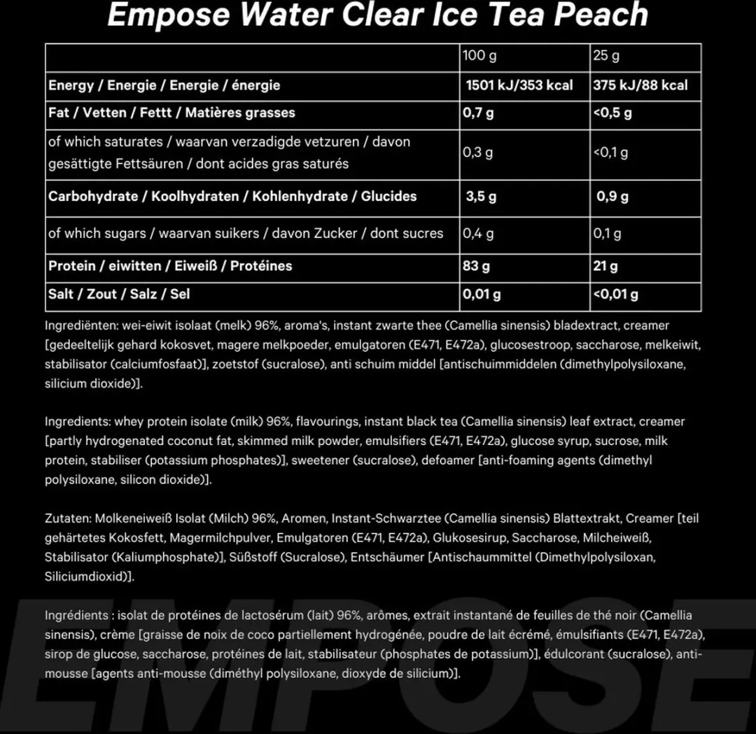 Empose Nutrition Water Clear Isolate Eiwitpoeder - 2x1200g Ice Tea Peach/Pear