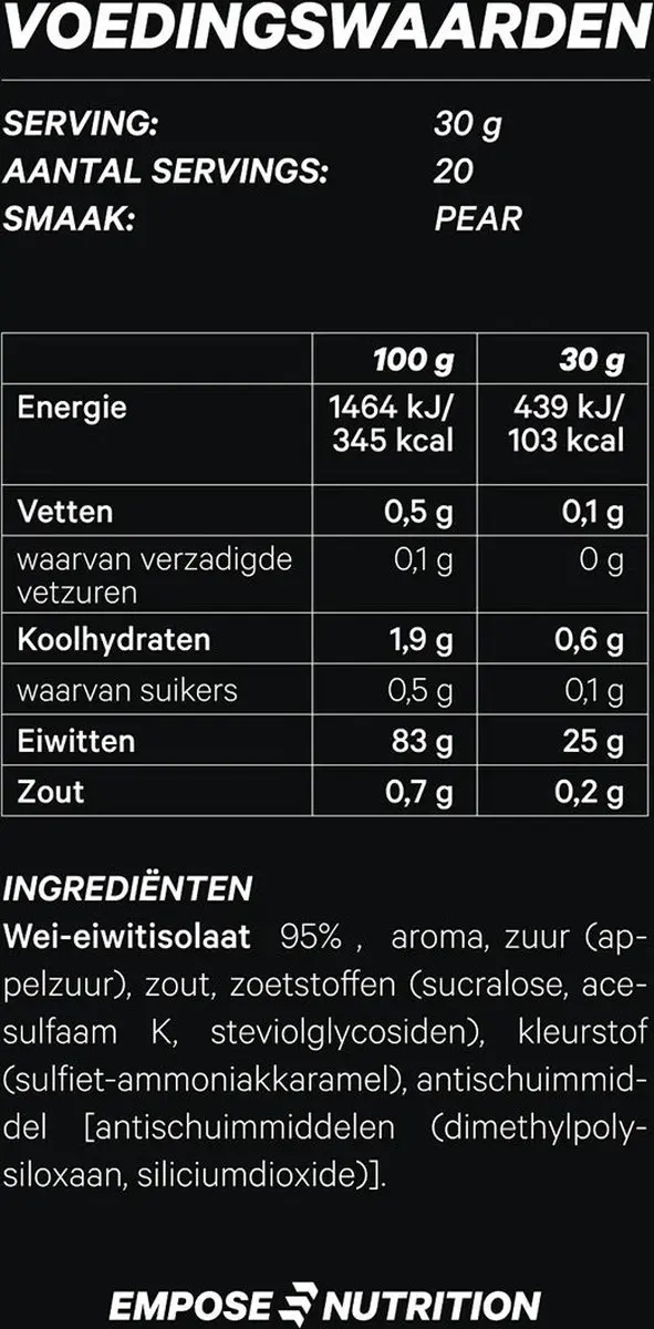 Empose Nutrition Water Clear Isolate Eiwitpoeder - 2x1200g Ice Tea Peach/Pear