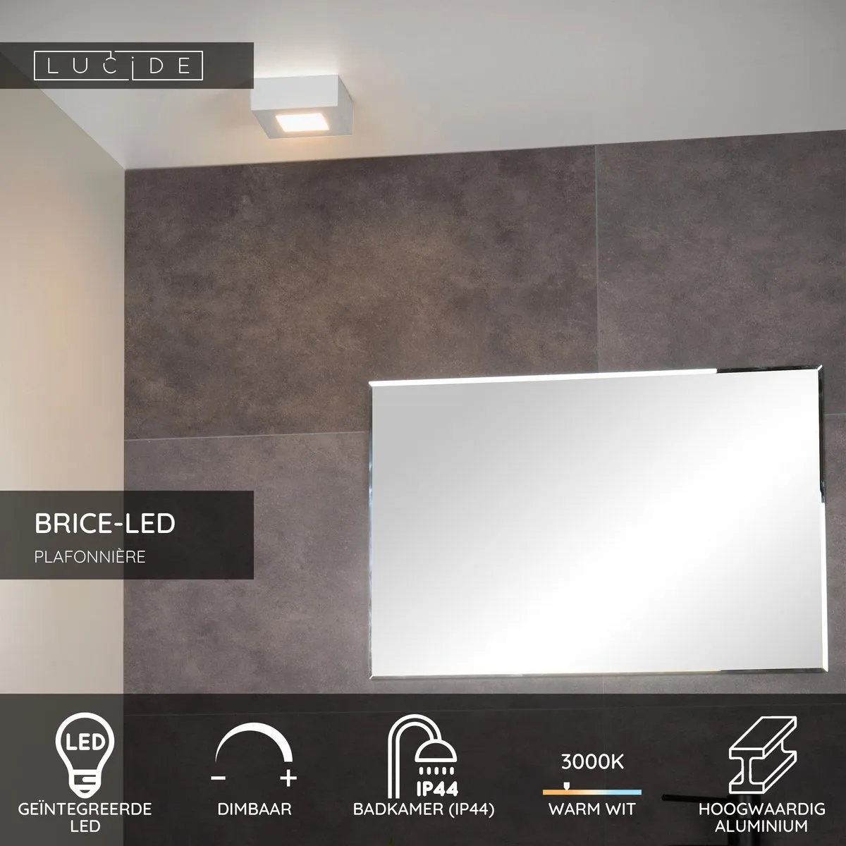 Lucide BRICE-LED Plafondlamp Badkamer - 8W 3000K IP44 - Wit
