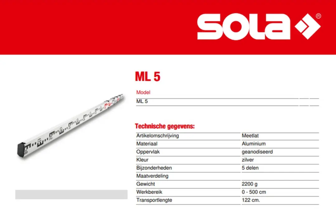 Sola Waterpasbaken ML 71130501 - 5m - afbeelding 4 van 5
