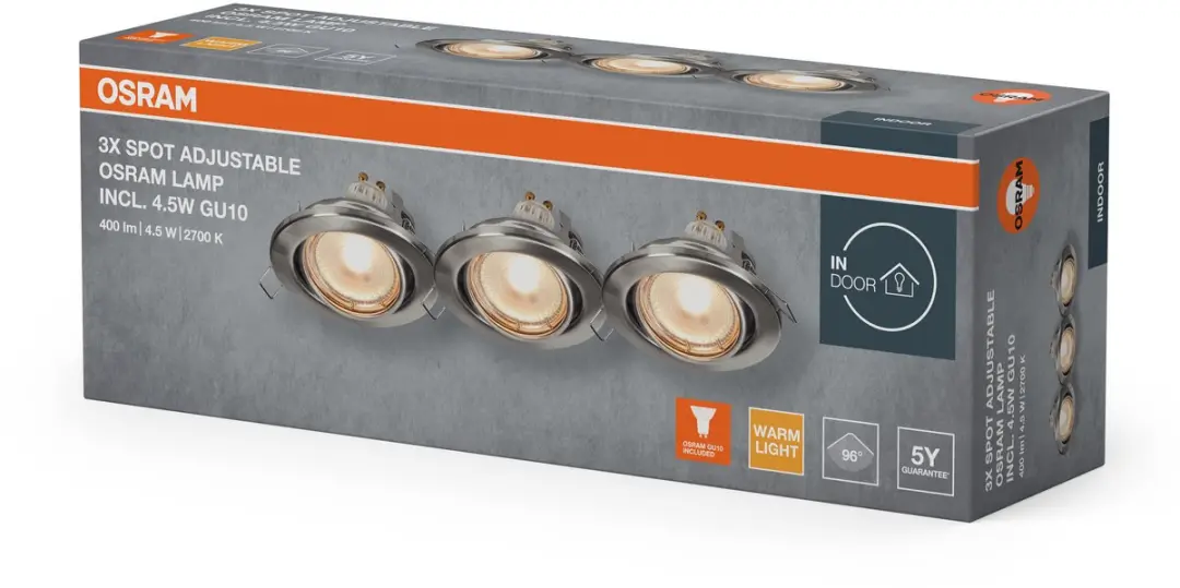 Osram Spot Set Inbouwspot GU10 4,5W 2700K - 3 Stuks - Satijn Nikkel