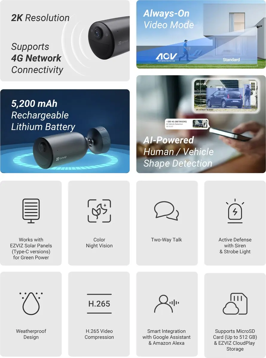 EZVIZ EB3 4G Beveiligingscamera Buiten 2K - Zwart