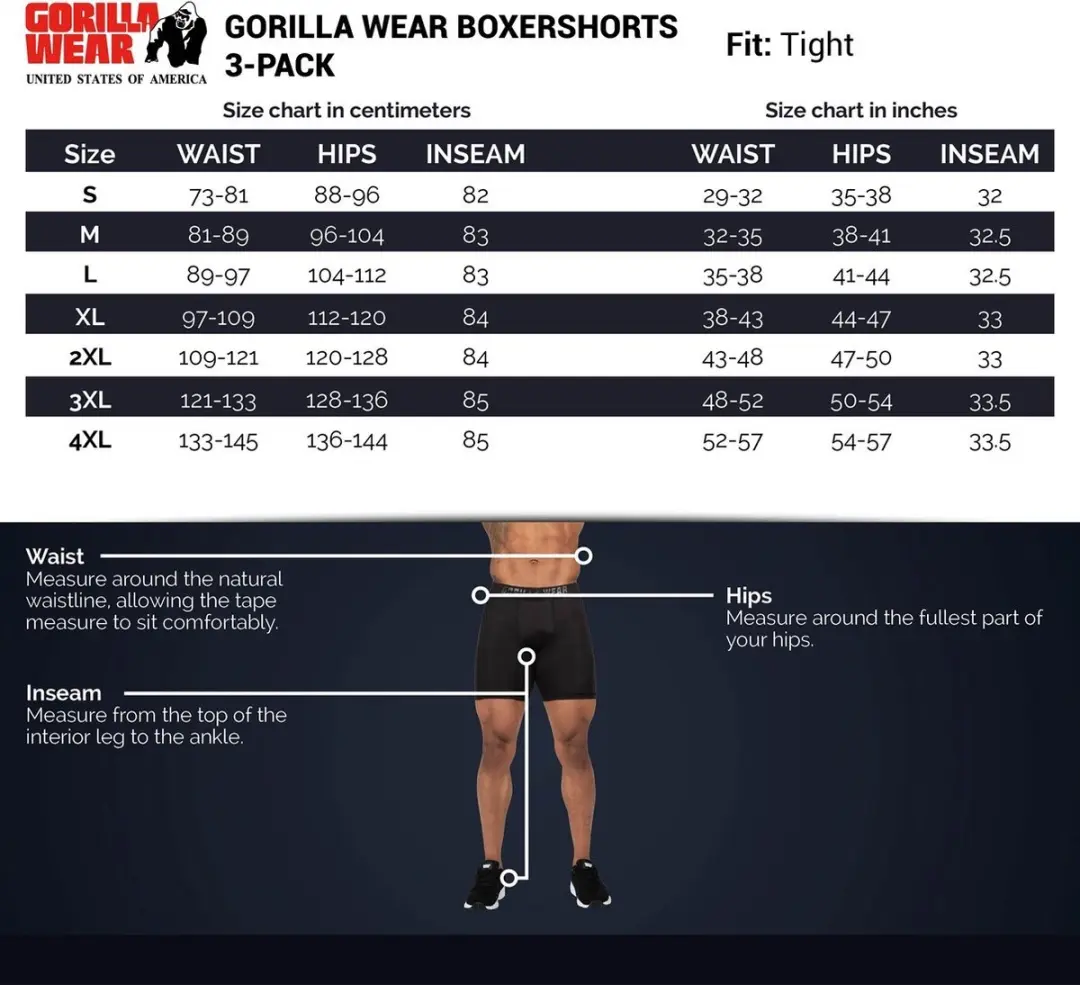 Gorilla Wear Boxershorts 3-Pack - Grijs/Blauw/Rood S