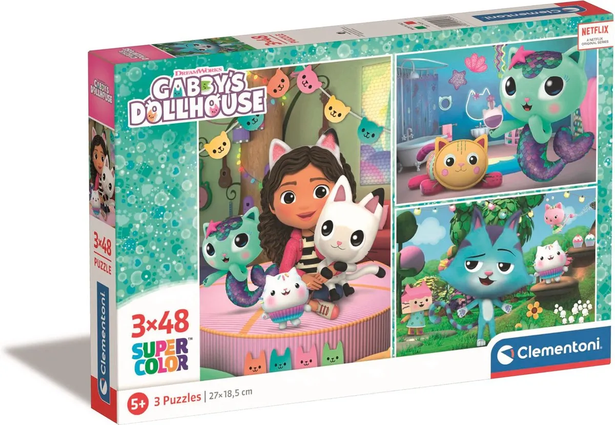 Clementoni Gabby's Dollhouse Puzzels 144 Stuks - 3x48 - 4+ jaar