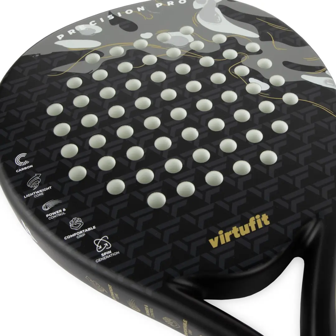 Virtufit Precision Pro Padelracket - 365g - Carbon/EVA - Zwart/Goud