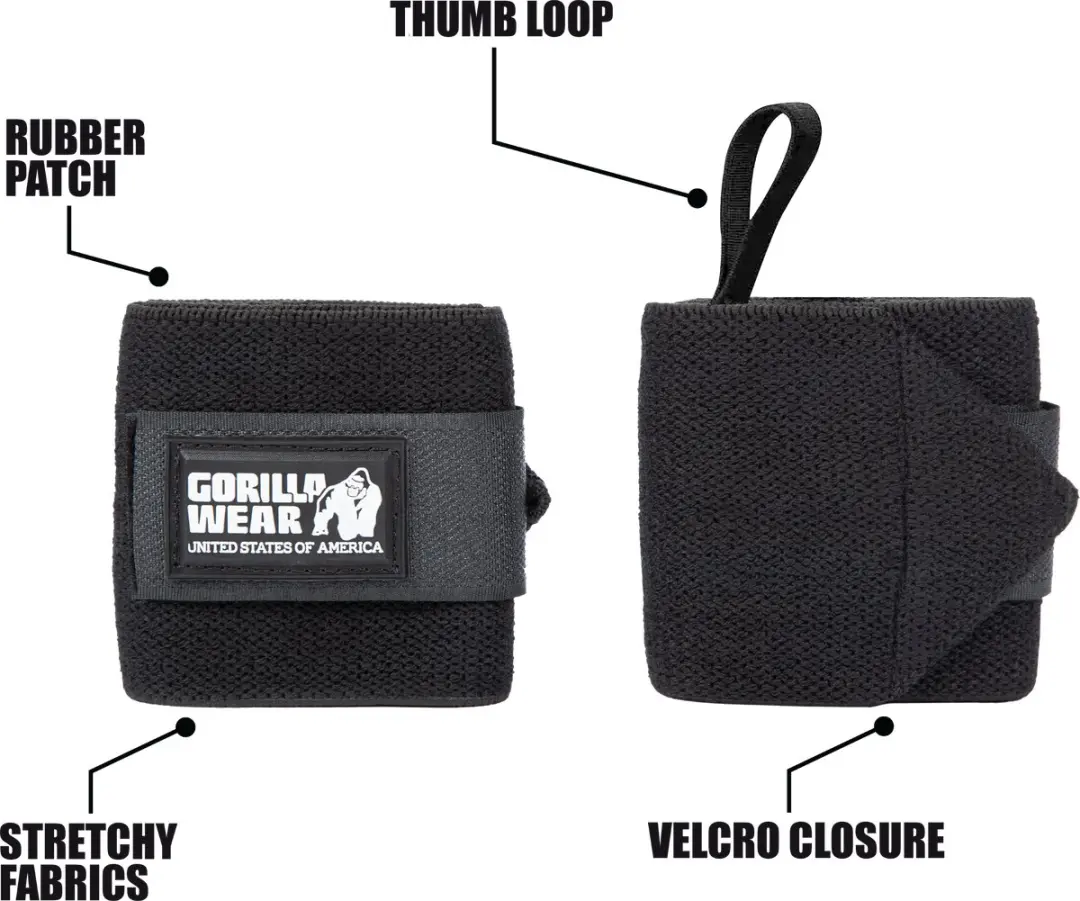 Gorilla Wear Essential Wrist Wraps - Polswraps 2 Stuks - Zwart/Wit