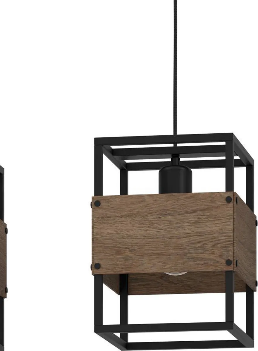 Eglo Evesham Hanglamp 3x E27 - 89,5cm - Zwart/Bruin Staal/Hout