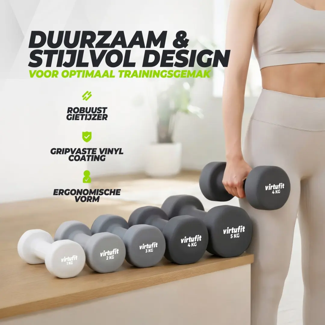 Virtufit Vinyl Dumbbell Pro Set 2x2kg - Grijs - afbeelding 6 van 6