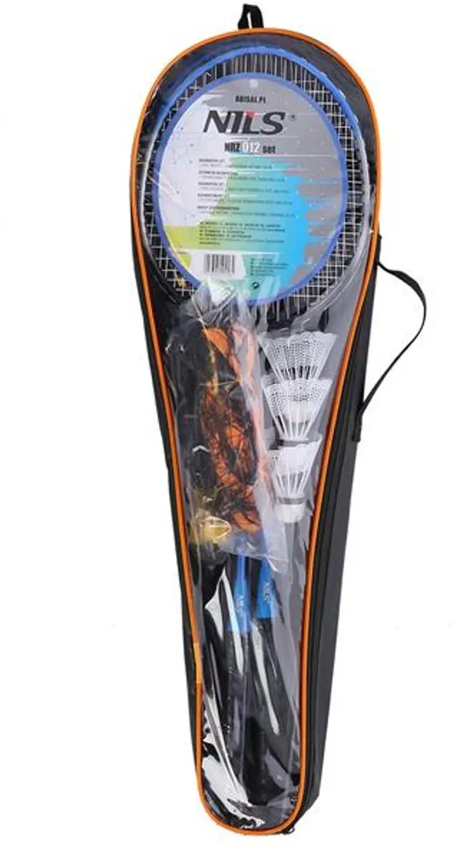 Nils NRZ012 Badminton Set - 2 Rackets, 3 Shuttles, Net & Hoes - Grijs