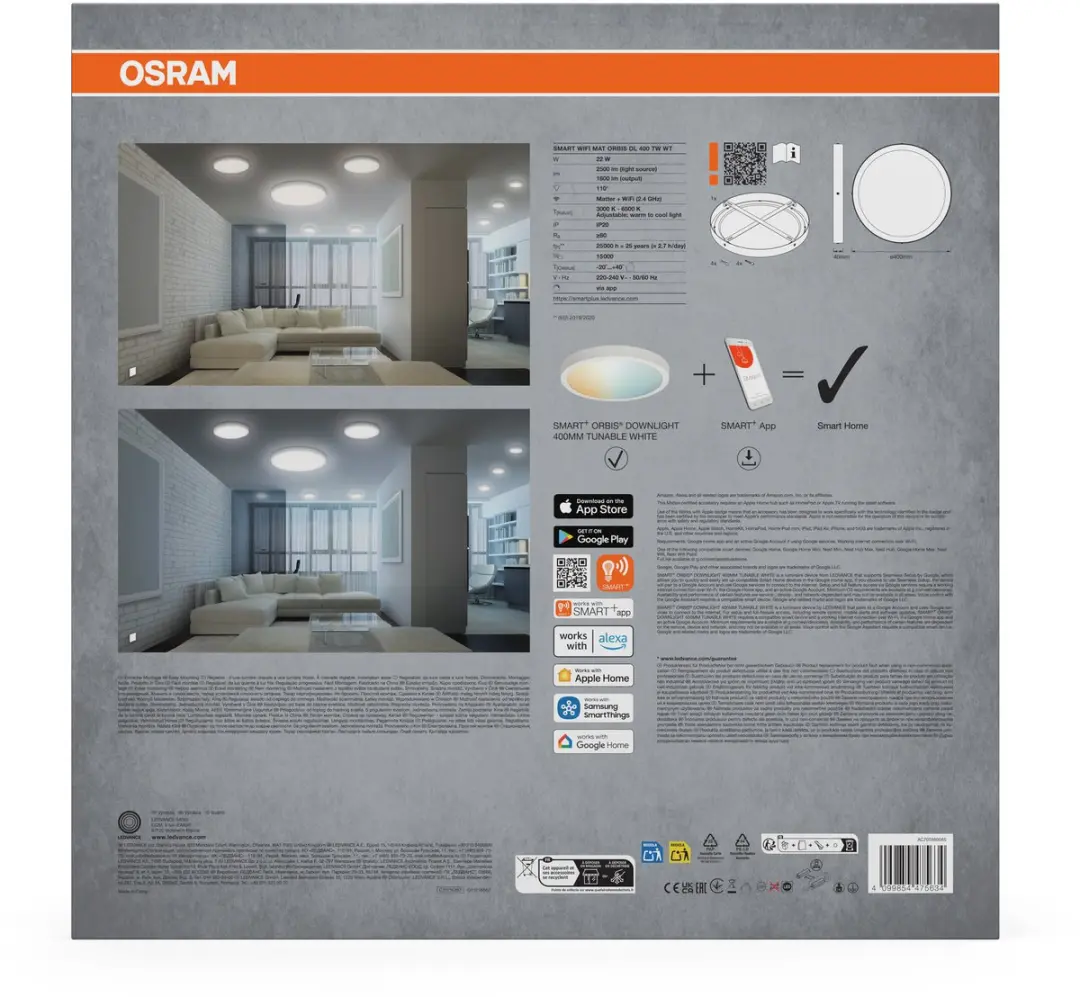 Osram SMART+ Matter Orbis LED Downlight 22W 1800lm - 400mm - Wit - afbeelding 6 van 6