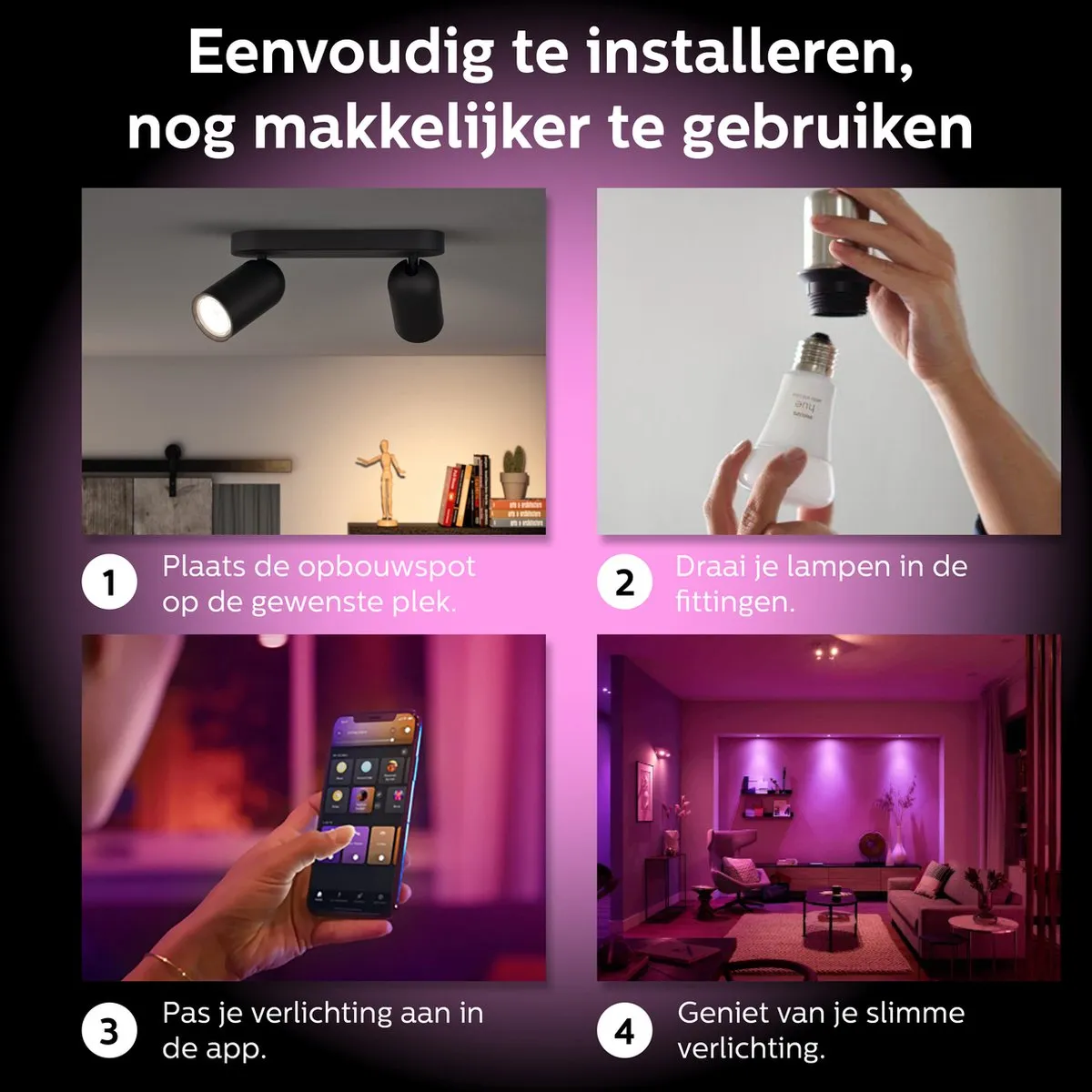 Philips Hue Pongee Opbouwspot Zwart - 2x GU10 RGBW
