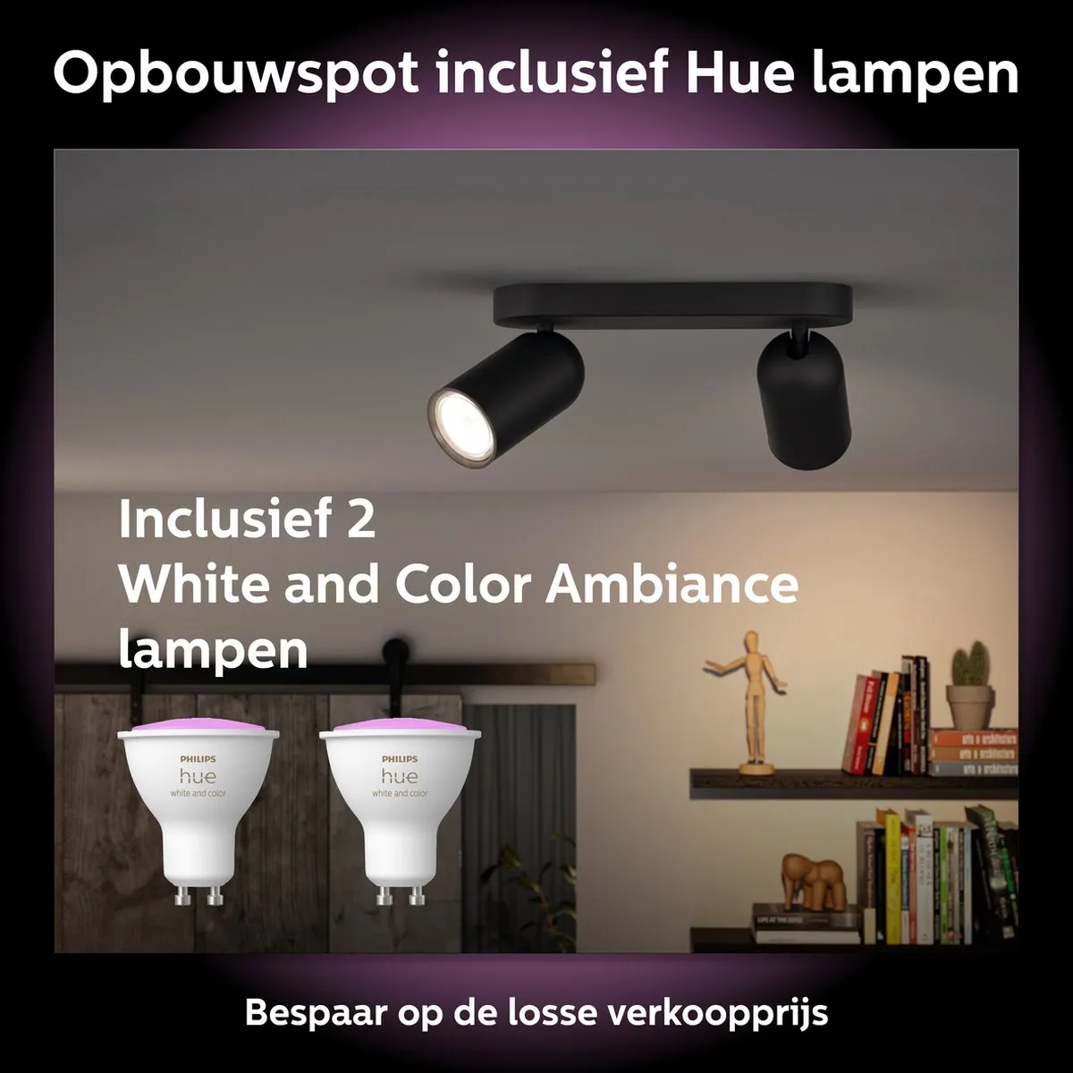 Philips Hue Pongee Opbouwspot Zwart - 2x GU10 RGBW