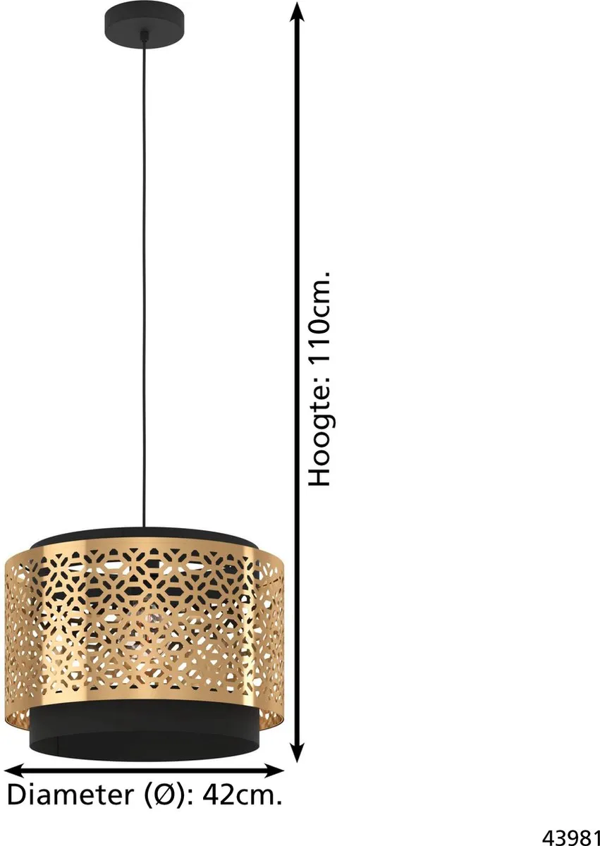 Eglo Sandbach Hanglamp E27 - Ø42cm - Zwart/Goud