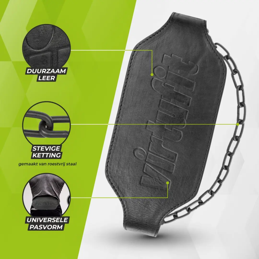 Virtufit Leren Dip Belt Pro - Zwart