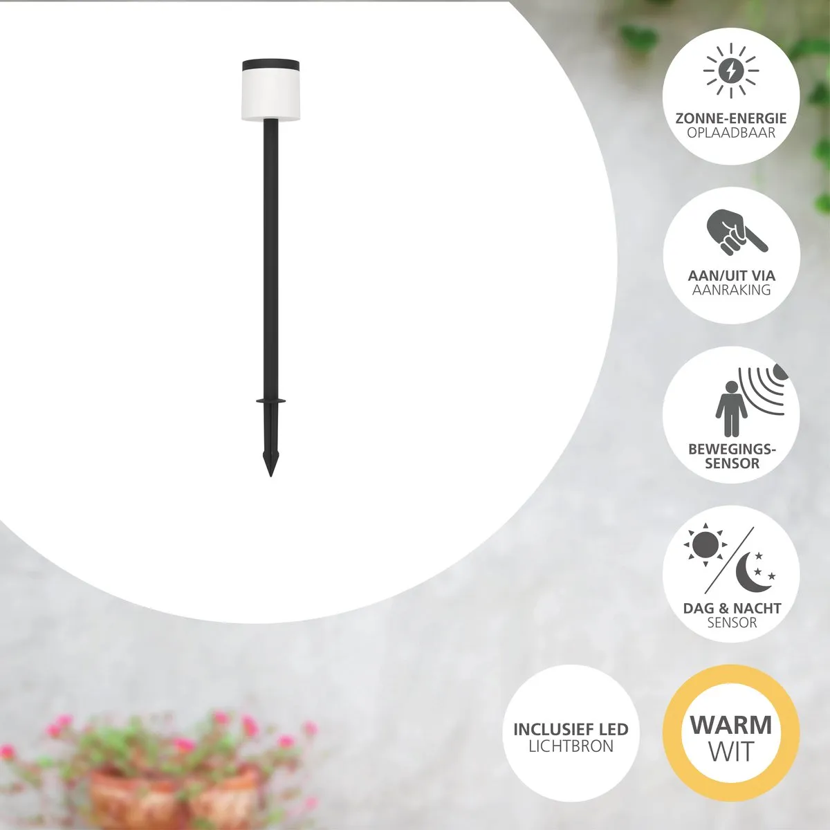 Eglo Pantete Solar Staande Buitenlamp LED 115cm - Zwart/Wit