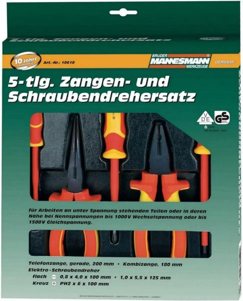 Brüder Mannesmann VDE Tangen- en Schroevendraaierset 5-delig - SL 4/5.5/PH 2 - afbeelding 6 van 6