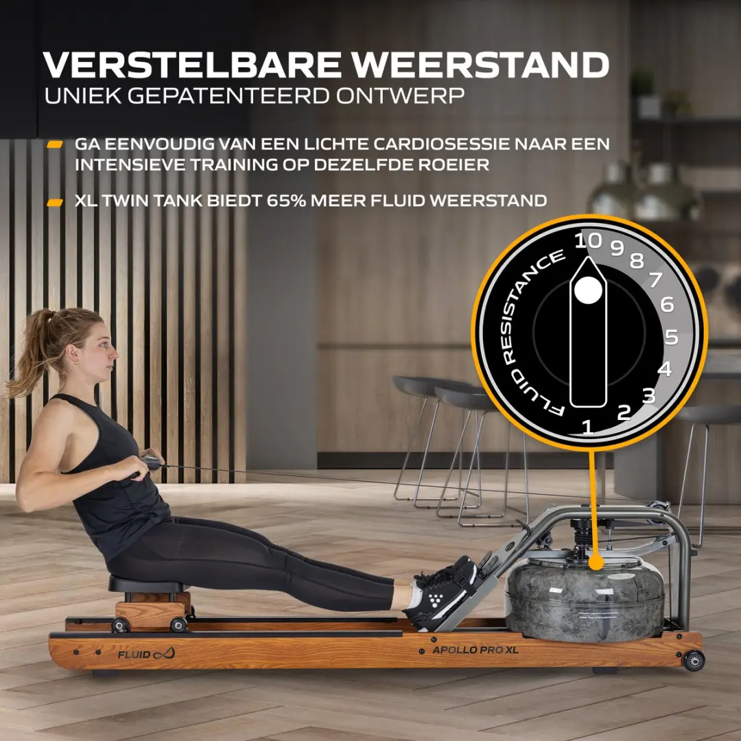 Fluid Rower Apollo Pro XL Roeimachine - Waterweerstand - 10 Niveaus - Grijs