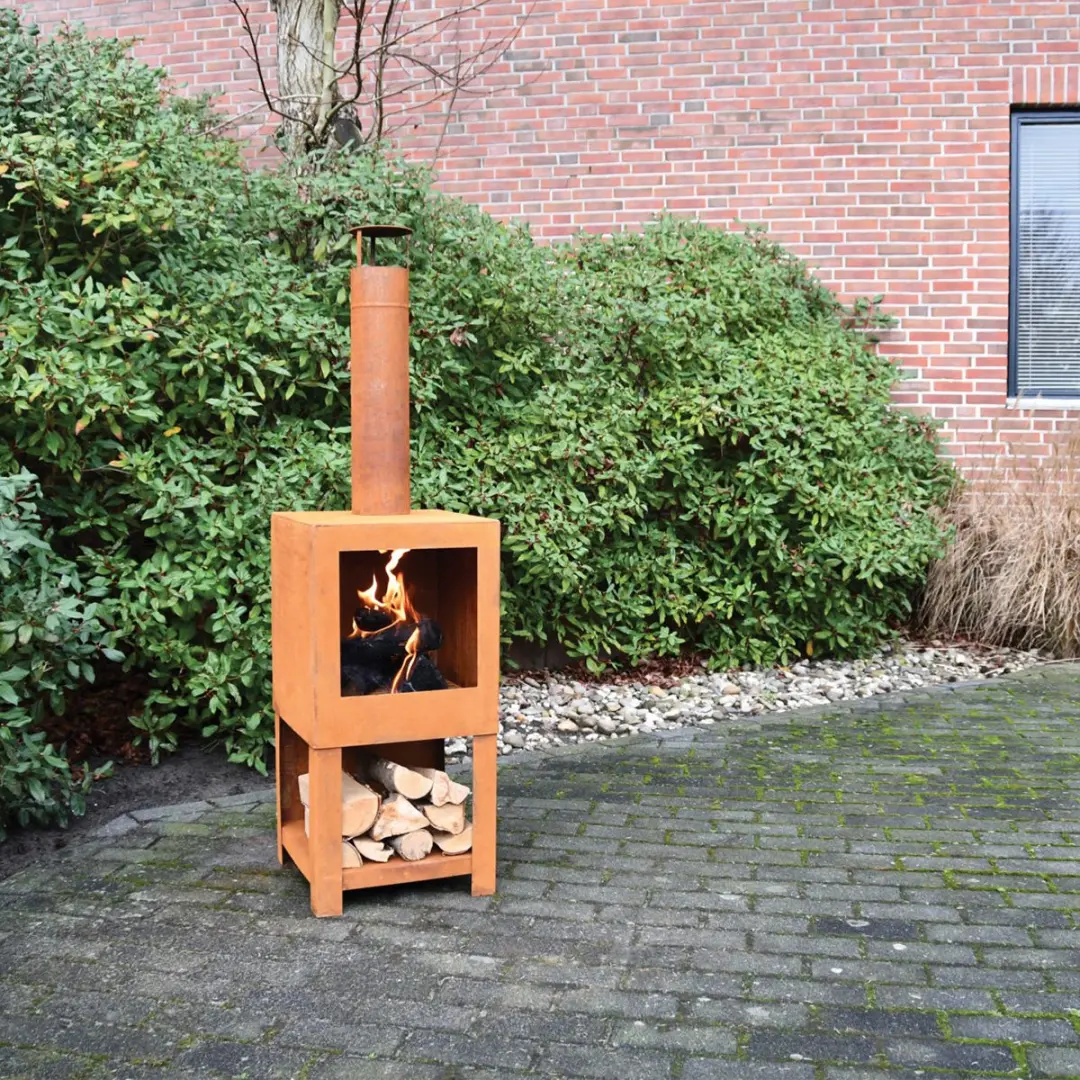 Esschert Design Fancy Flames Buitenkachel - Staal Bruin 134x38x38cm - afbeelding 6 van 6