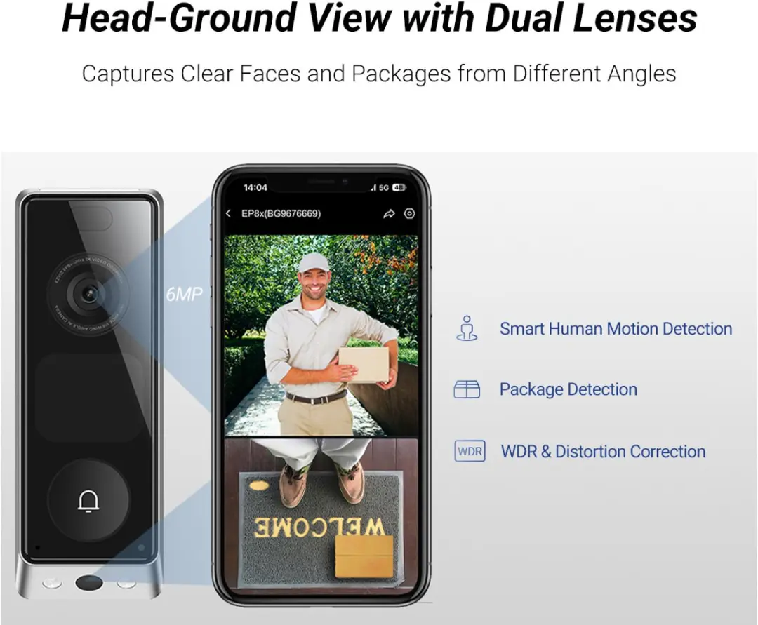 EZVIZ EP8 Ultra Videodeurbel - 6MP Dual Lens - AI Pakketdetectie - 32GB Opslag - Zilver/Zwart