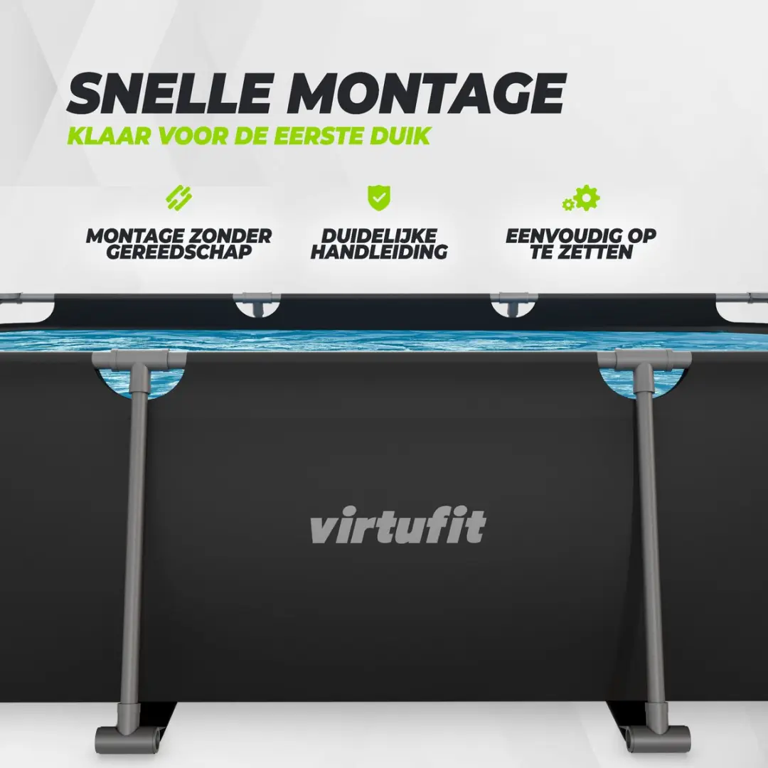 VirtuFit Rechthoekig Zwembad VF13096 - 300x210x66cm - 3528L - Antraciet