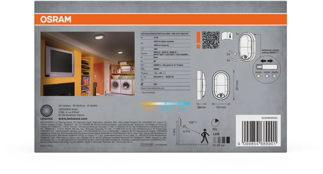 Osram LED Bulkhead Motus Oval 15W CCT Sensor - Wit