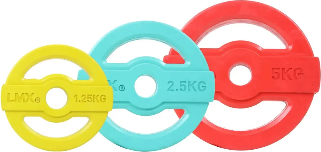 LifeMaxx Studio Pump Set 19,5 kg - Halterstang met 6 schijven - Rood/Blauw/Geel/Zwart