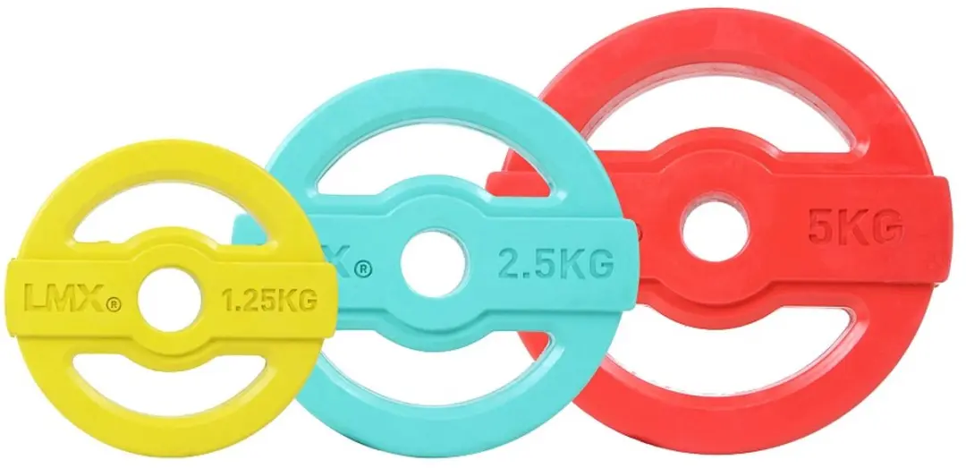 LifeMaxx Studio Pump Set 19,5 kg - Halterstang met 6 schijven - Rood/Blauw/Geel/Zwart