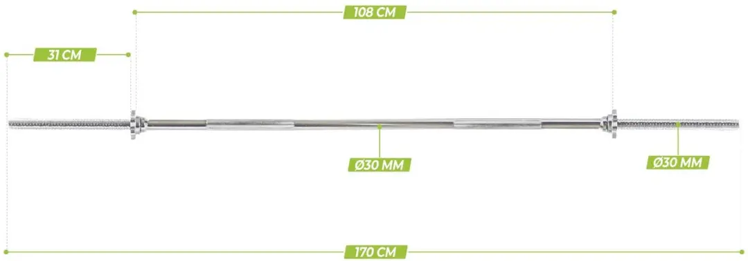 Virtufit Halterstang 30mm - 170cm - 160kg - Zilver