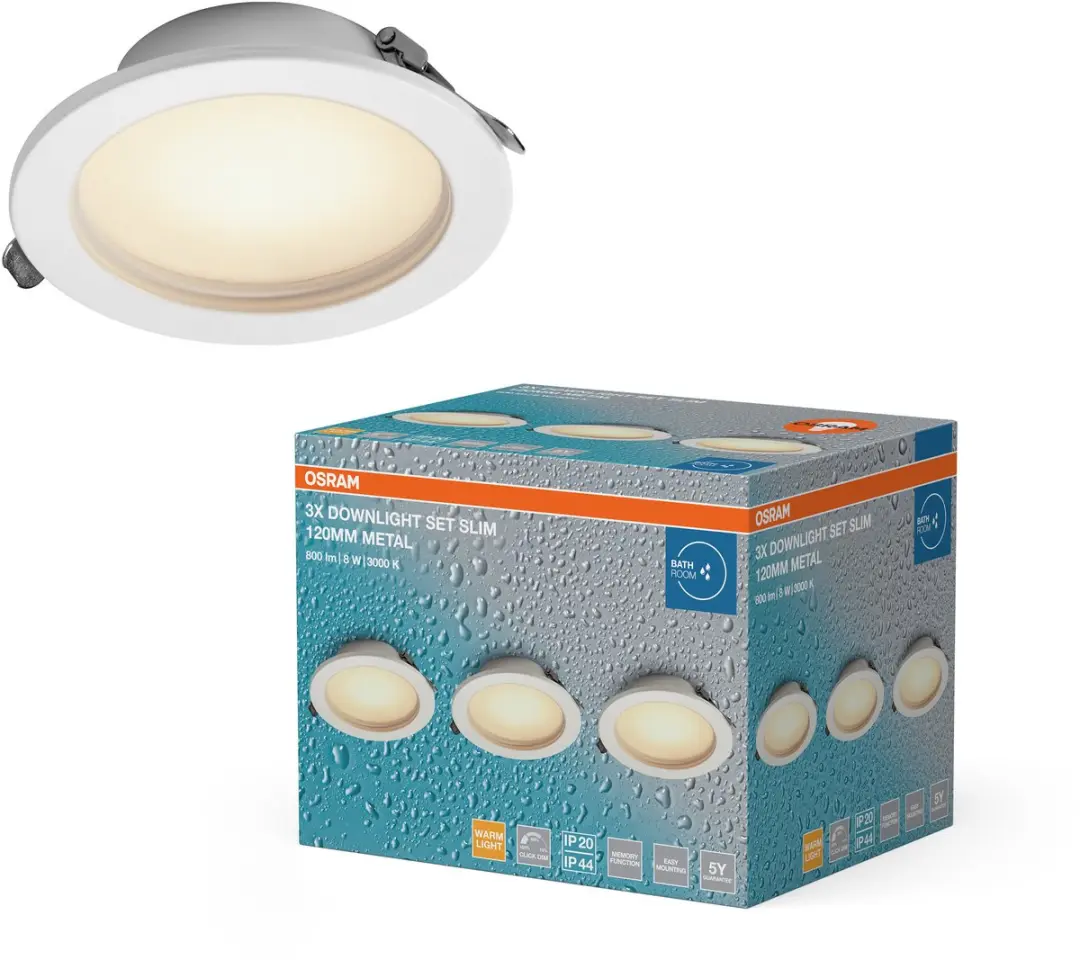 Osram Essential LED Inbouwspot IP44 Dim 120mm 8W - 3 Stuks