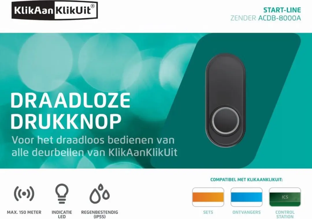 KlikAanKlikUit ACDB-8000AZ Draadloze Deurbel - 7 Melodieën - Zwart