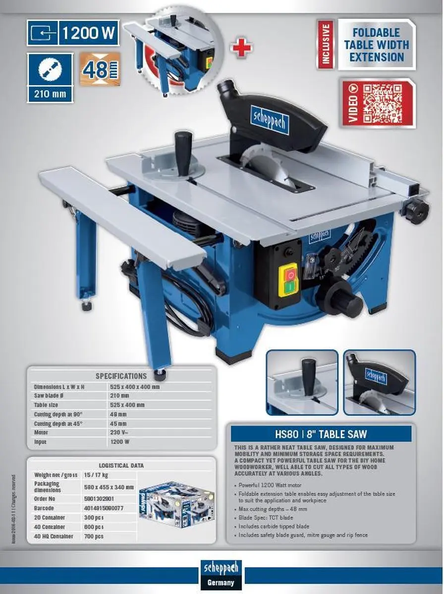 Scheppach HS80 Zaagtafel 1200W - Ø210mm