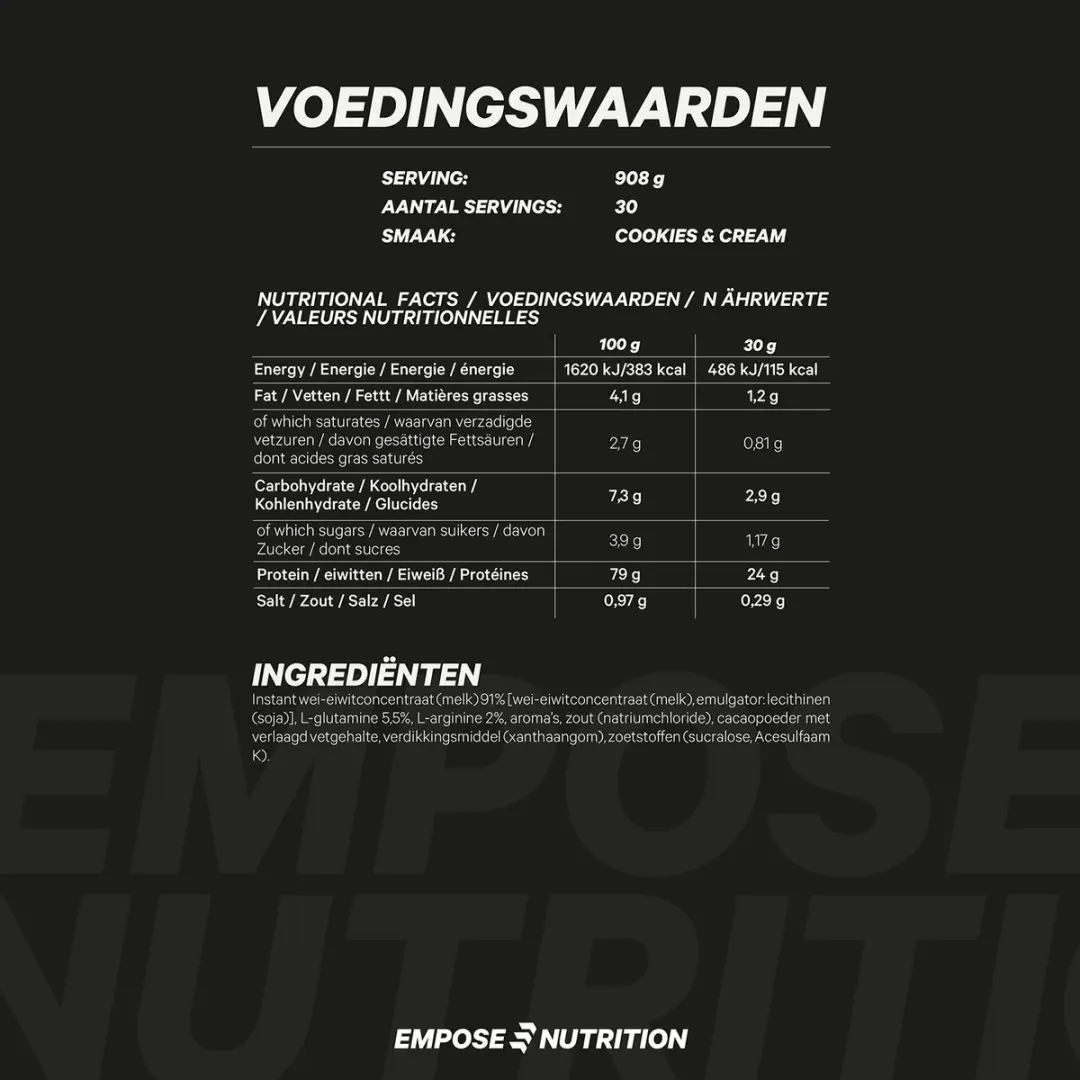 Empose Nutrition Whey Protein Cookies & Cream 908g - 30 Porties - afbeelding 6 van 6