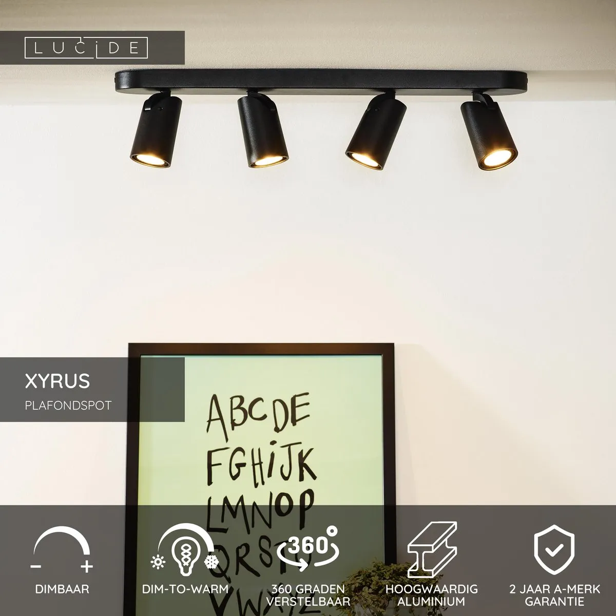 Lucide Xyrus Plafondspot LED Dim to Warm 4x5W - Zwart