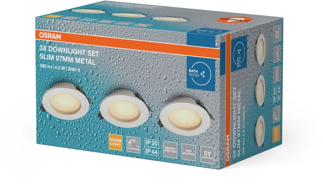 Osram Essential LED Inbouwspot IP44 Dim 97mm 4.5W - 3 Stuks