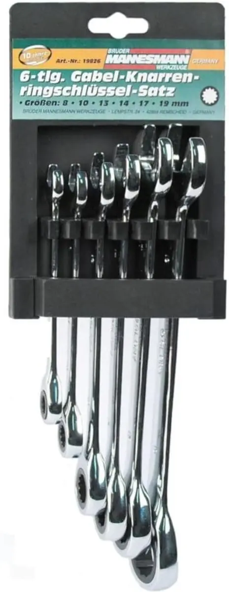 Brüder Mannesmann Ringratelsleutelset 6-delig 8-19mm