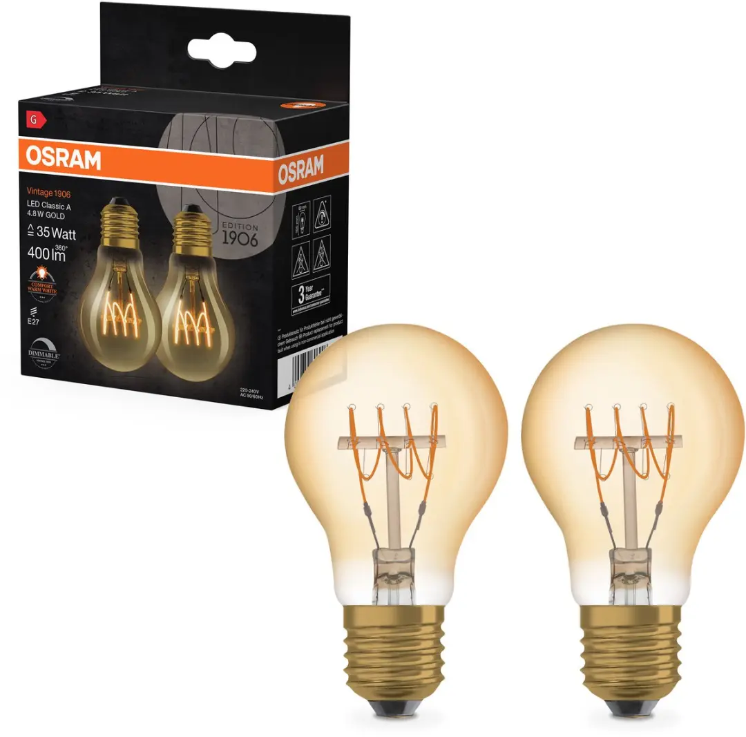 Osram Vintage 1906 LED Classic A Goud 4,8W 400lm 2200K - 2 Stuks