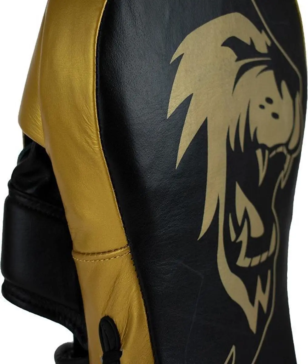 Super Pro Combat Gear Handmitts Long Curved Leder - Zwart/Goud