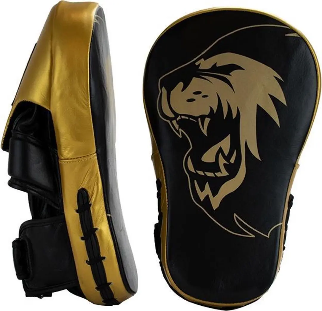 Super Pro Combat Gear Handmitts Long Curved Leder - Zwart/Goud