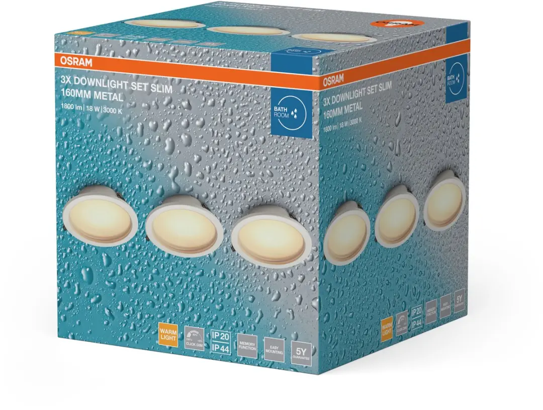 Osram Essential LED Inbouwspot IP44 18W 160mm - 3 Stuks