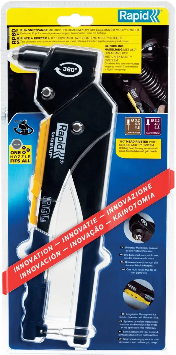 Rapid RP60 Blindklinknageltang - 360° Draaibare Kop - Blauw/Geel