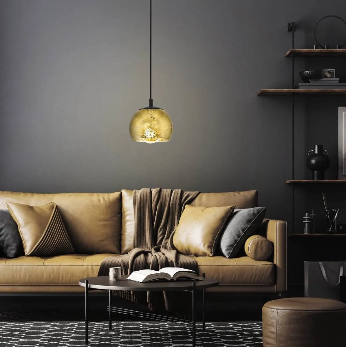 Eglo Albaraccin Hanglamp E27 - 5 Lichthoorns - Zwart/Goud