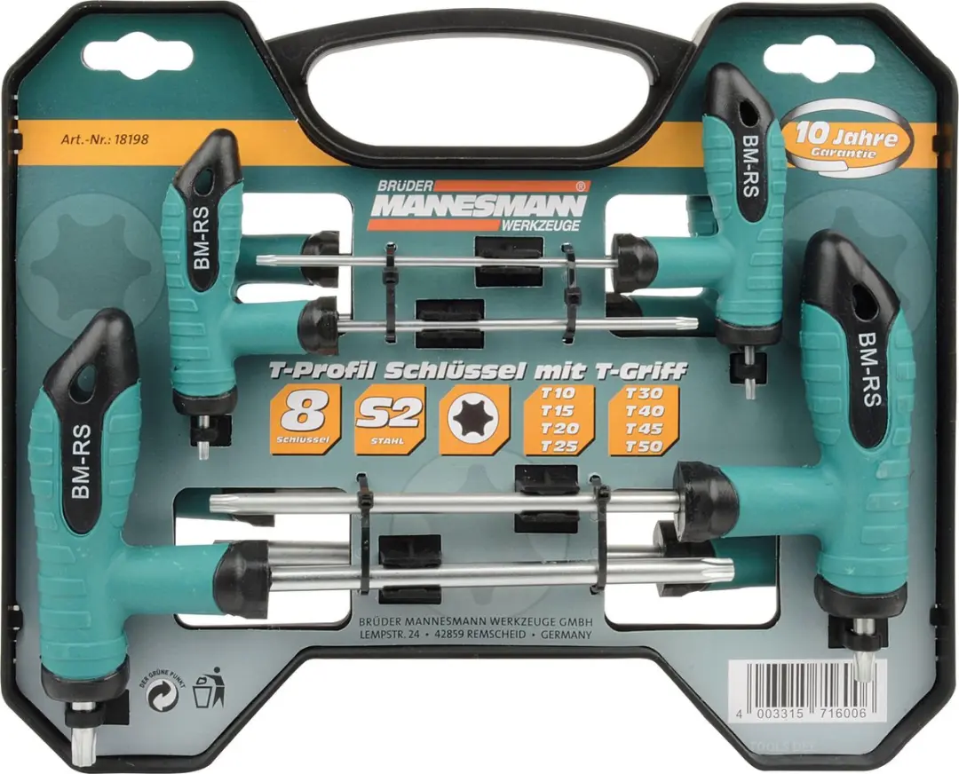 Brüder Mannesmann M18198 Torx T-greepset 18-delig