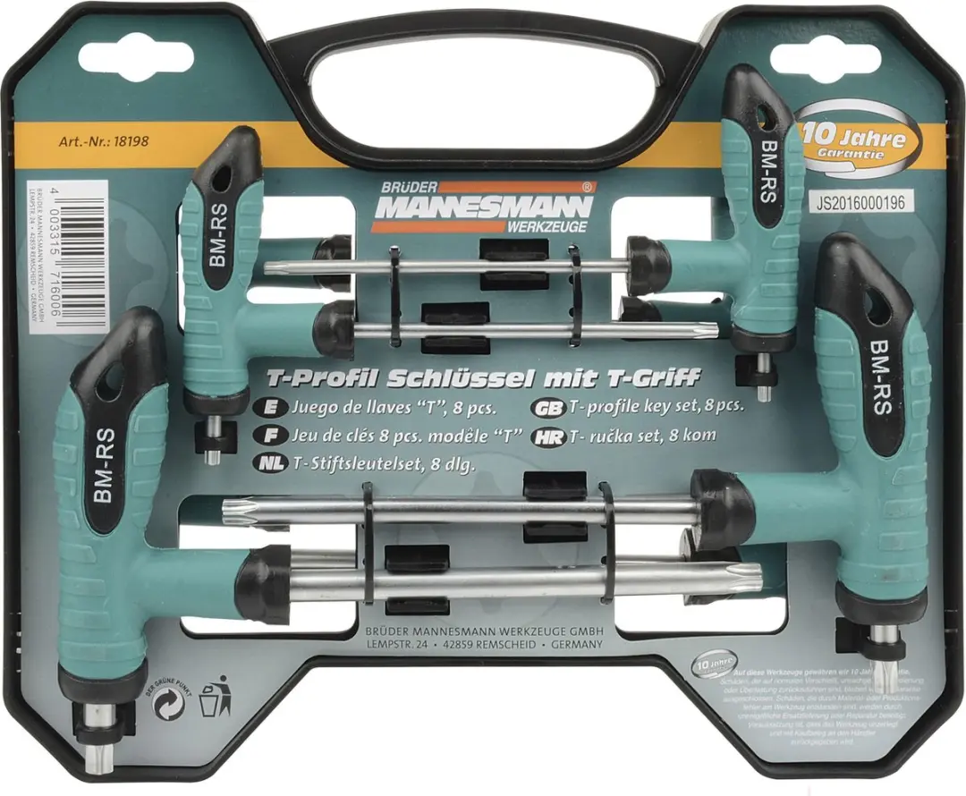 Brüder Mannesmann M18198 Torx T-greepset 18-delig