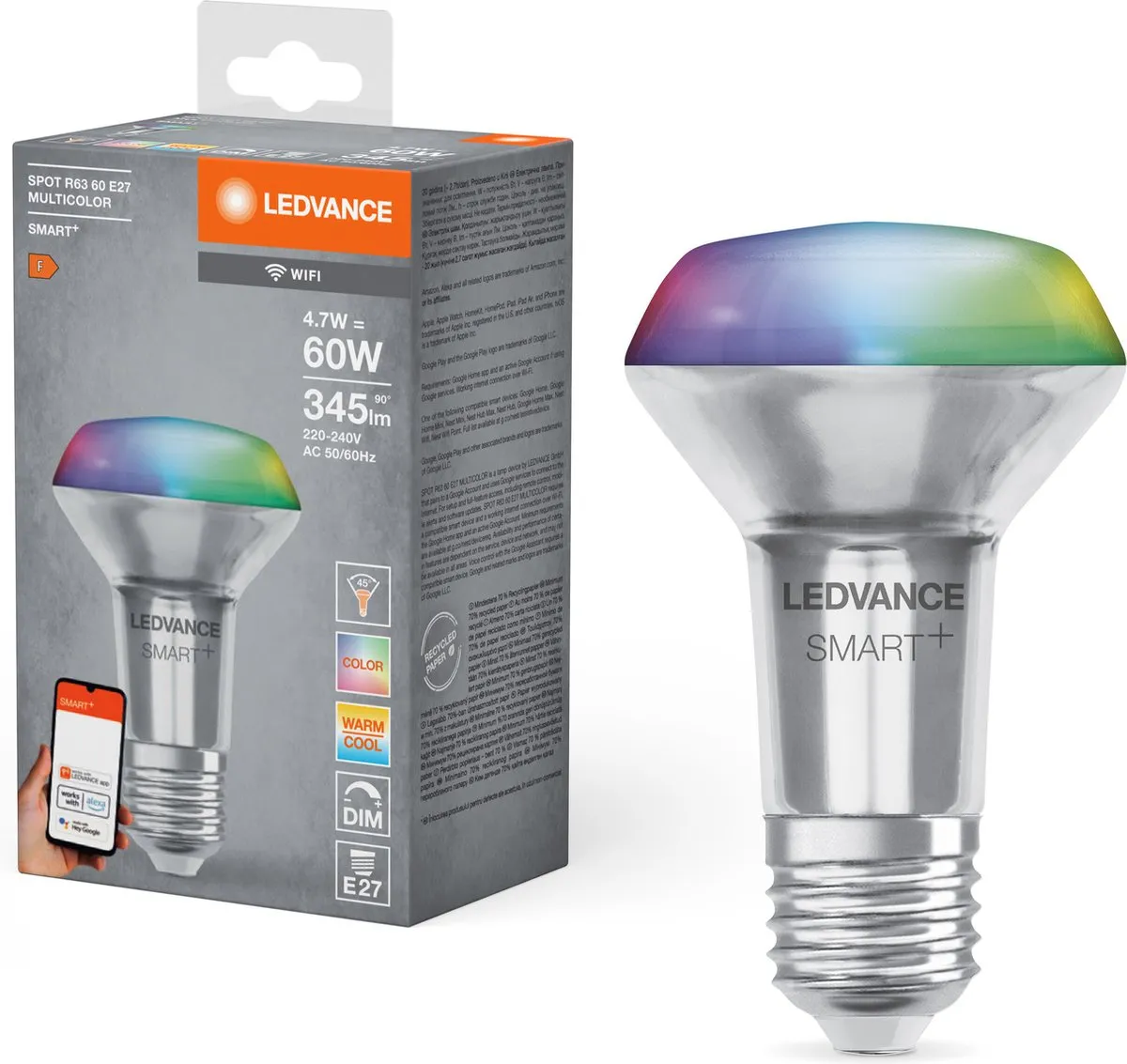 LEDVANCE SMARTE R63 E27 RGB Spotlamp 4.7W - Helder