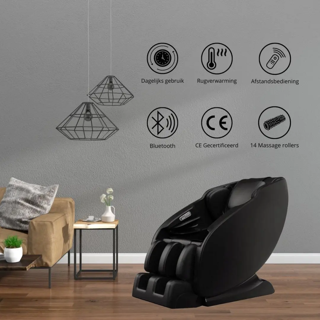 NRG Wellness Massagestoel Deluxe R8311B - Shiatsu - 14 Rollers - Zwart