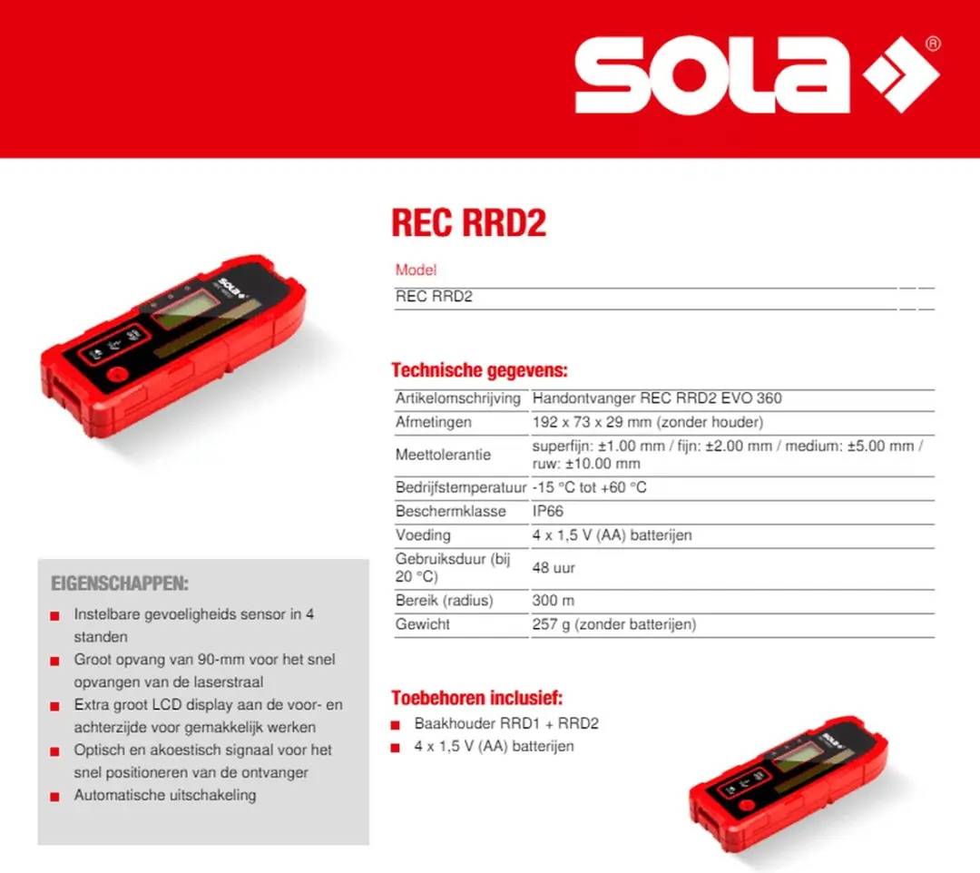 Sola REC RRD2 Handontvanger + Houder - Rood - afbeelding 4 van 6