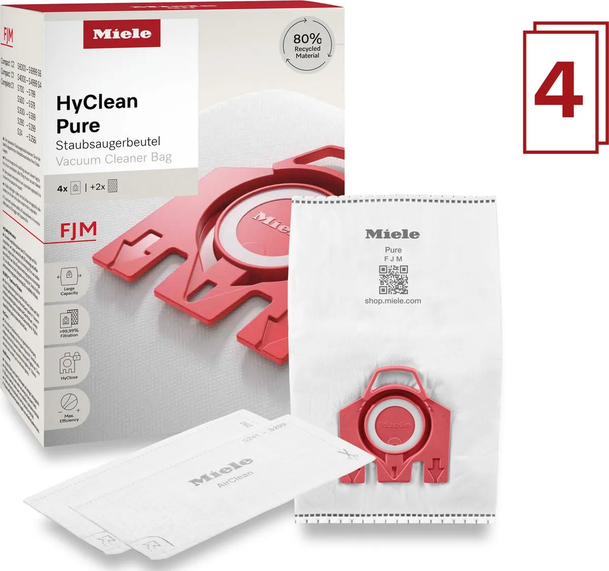 Miele FJM HyClean Pure 2.0 Stofzuigerzakken 4 Stuks