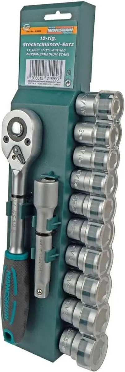 Brüder Mannesmann M29111 Dopsleutelset 1/2" - 10-delig Metrisch