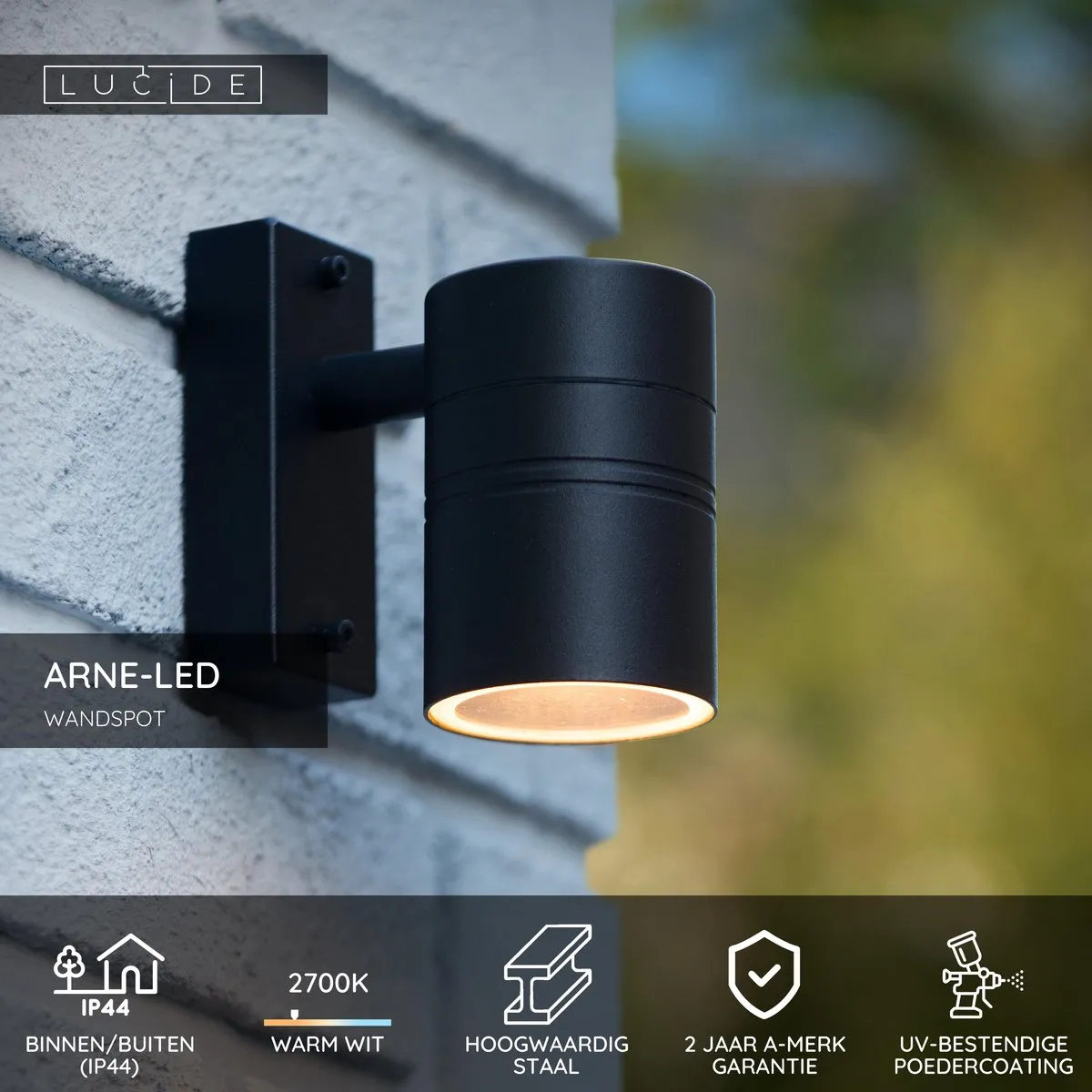Lucide ARNE-LED Wandspot GU10 5W 2700K - Zwart