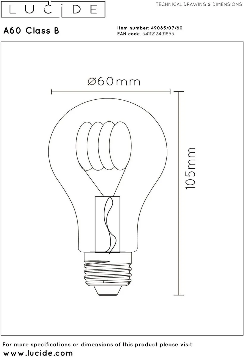 Lucide A60 Class B LED Lamp - 7W 2700K - E27 - Transparant